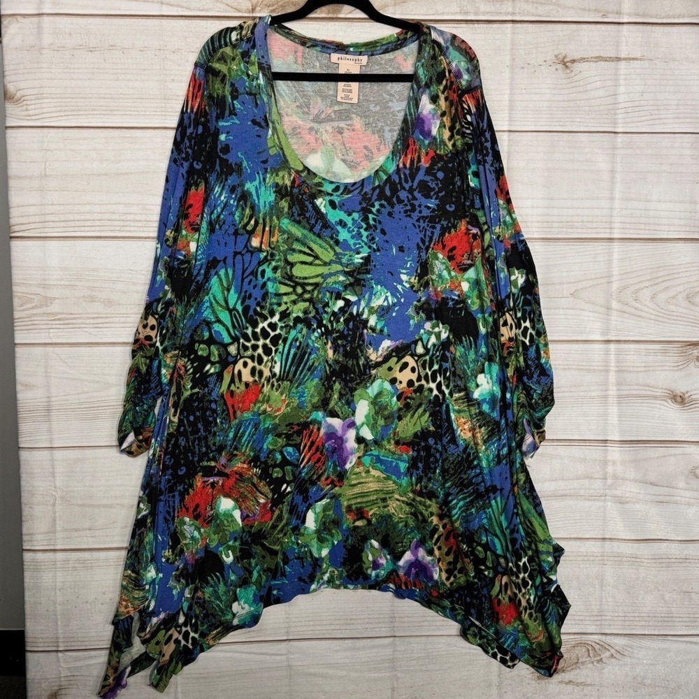 Philosophy Republic Clothing Amazon Rainforest Print Sharkbite Tunic‎ Top XL